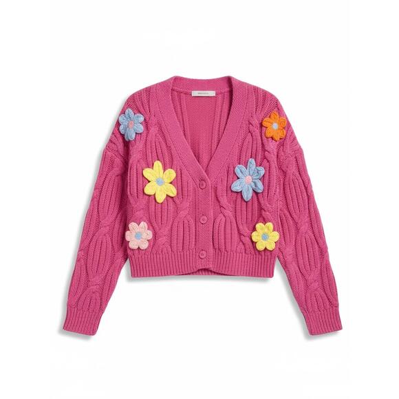 NEW VERY J statement flower cardigan in pink - Picture 6 of 6